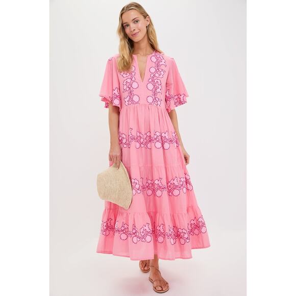 OLIPHANT Tangier Pink Flirty V Neck Maxi Dress Size S NWT Retail $398 - Picture 7 of 7